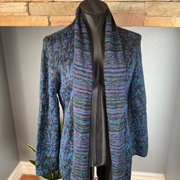 Damask Alpaca Soft Thick Longline Cardigan Sweater Handmade Peru Cozy Black S - Picture 2 of 9